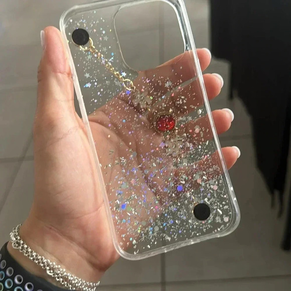 Glitter Phone Case with Red Heart Charm – iPhone 13 / 13 Pro - Picture 2 of 4